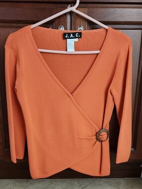 Women's Orange Wrap-Style Knit Top